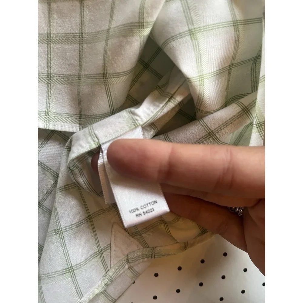 Banana Republic Non-Iron Slim Fit Windowpane Dress Shirt Men's XL Green Stripe
